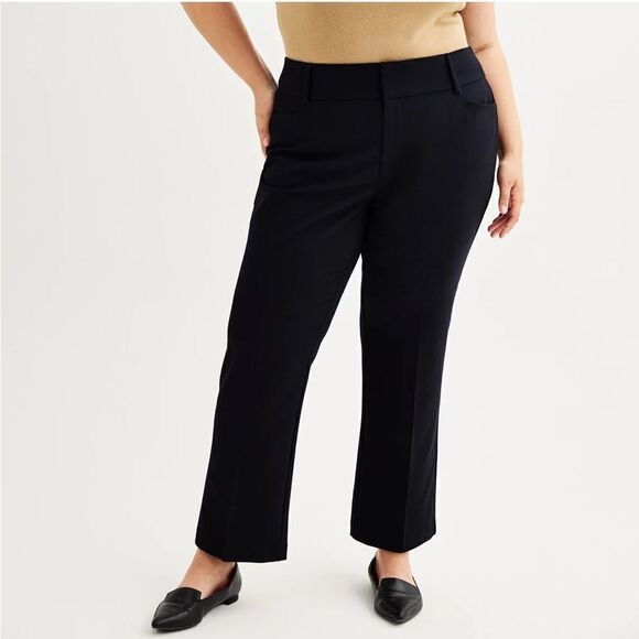 Nine West Women’s Plus Black Bootcut Mid Rise Tummy Control Pants - Picture 1 of 6